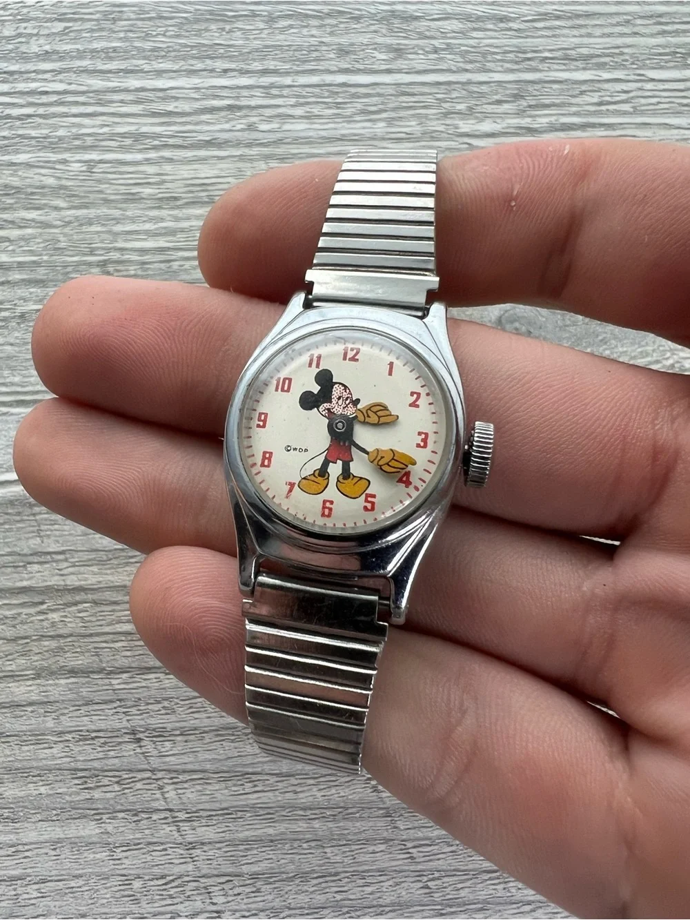 Vintage Mickey Mouse Wristwatch - White Dial, Yellow & Red Accents